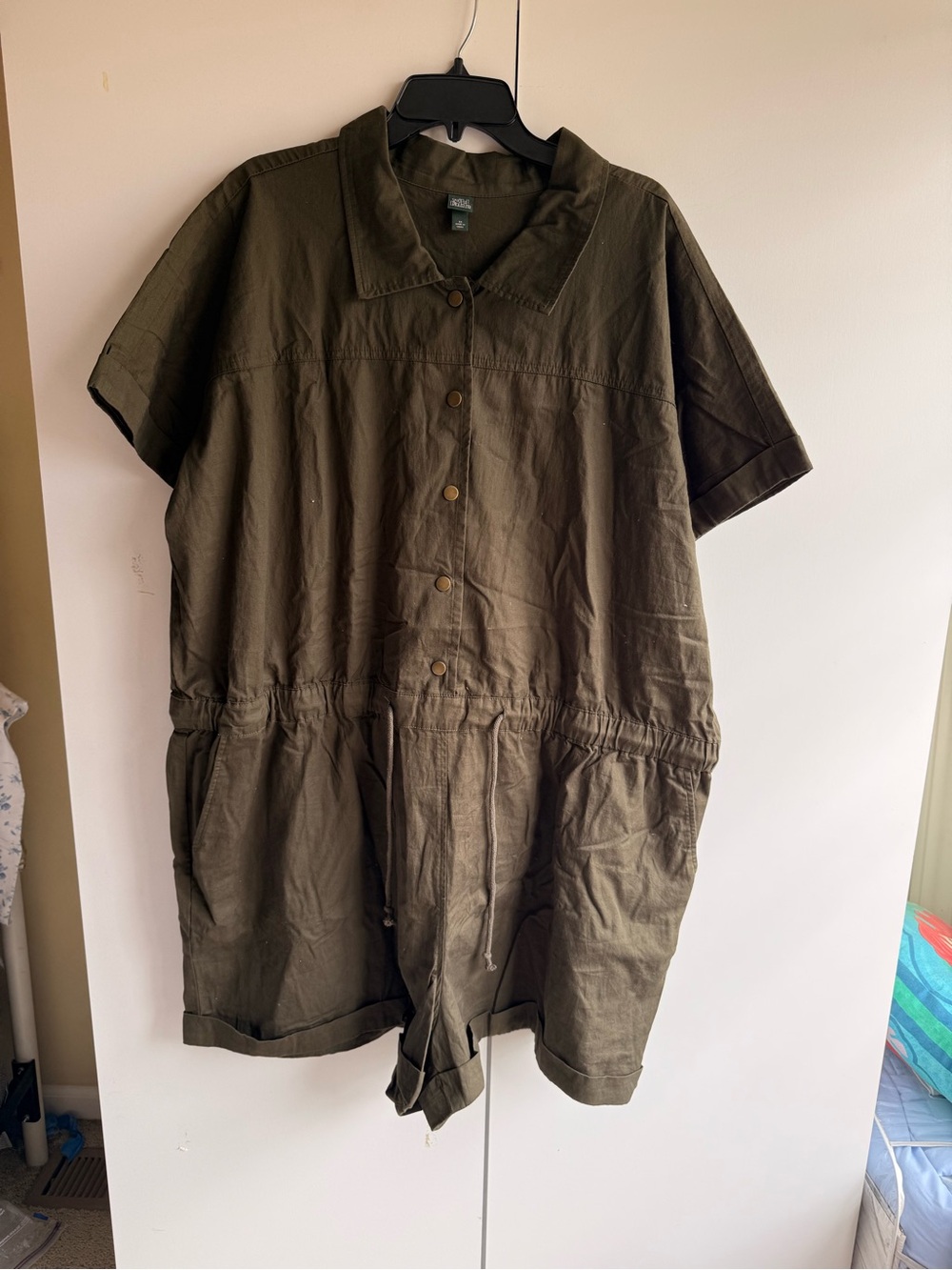 Olive Green Short-Sleeve Utility romper